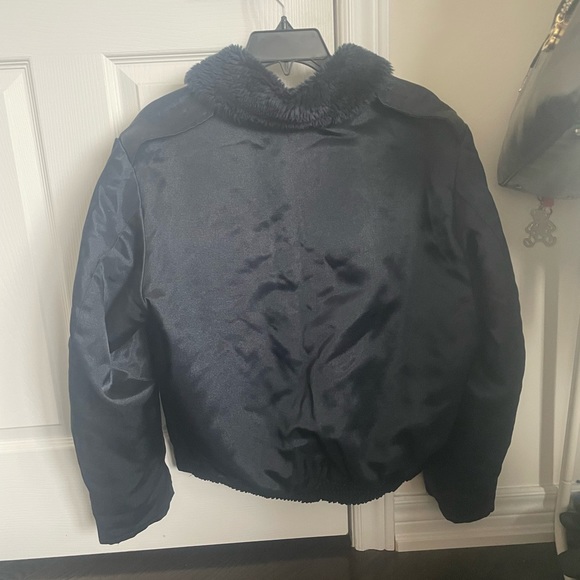 Vintage Navy Military-style Jacket with Fur Collar - Picture 3 of 7